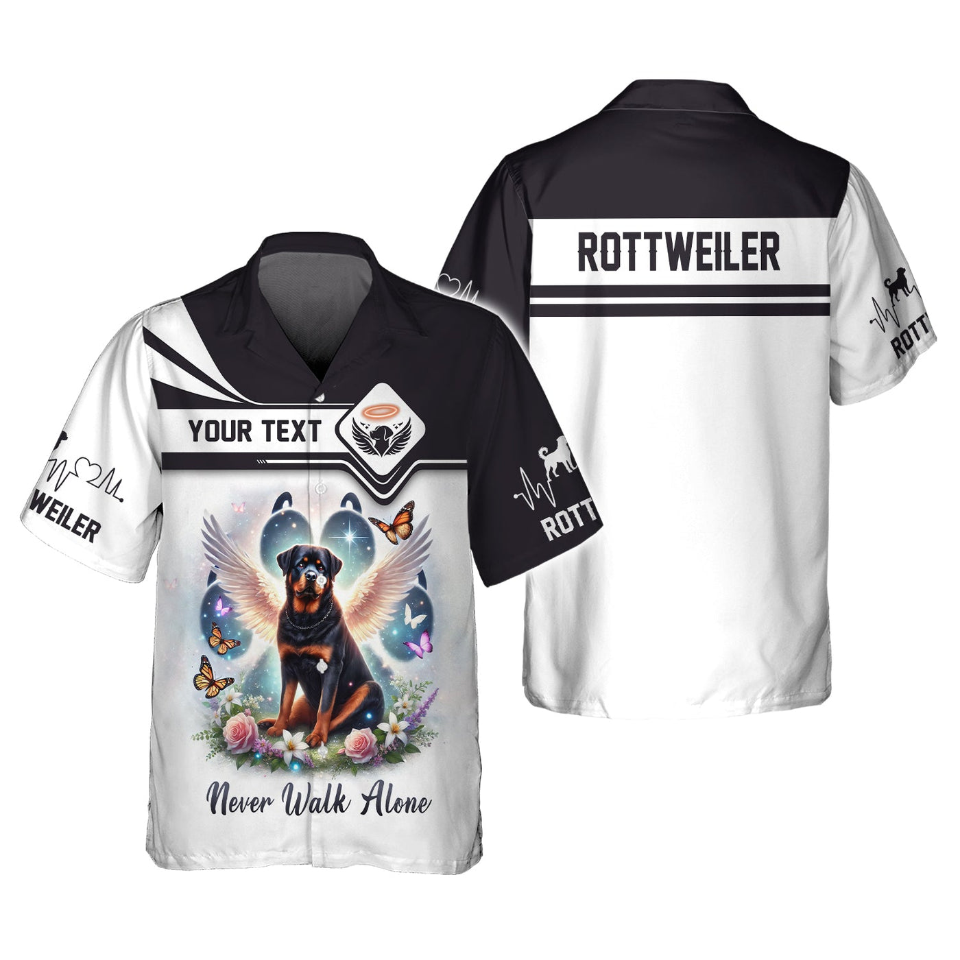 Blisscorners 3D Full Print Angel Wings Rottweiler Never Walk Alone T-Shirt  Personalized Name Gift For Dog Lovers