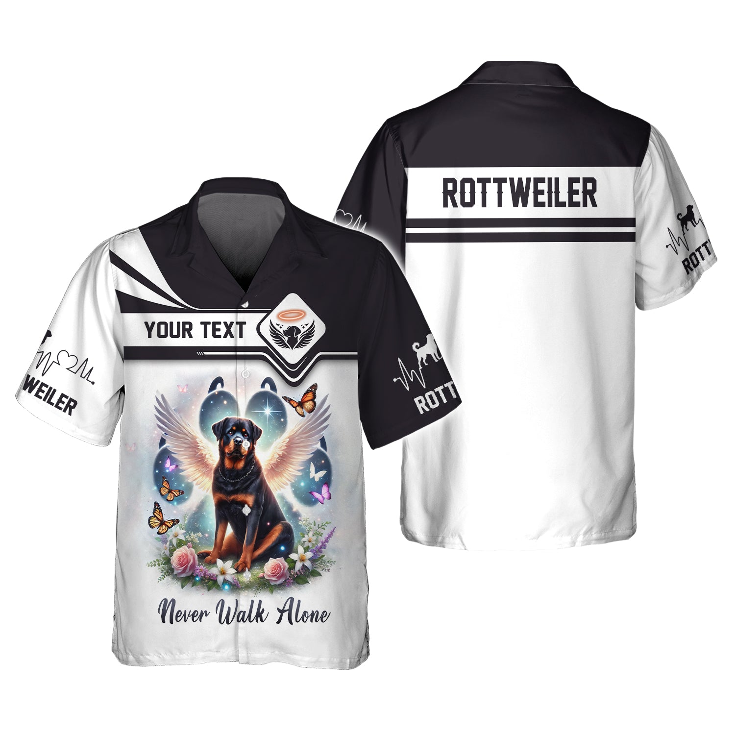 Blisscorners 3D Full Print Angel Wings Rottweiler Never Walk Alone T-Shirt  Personalized Name Gift For Dog Lovers