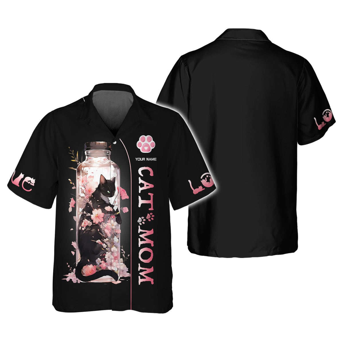 Blisscorners Black Cat In Cherry Blossom Jar Custom Name Cat Mom 3D Zipper Hoodie Gift For Cat Lovers
