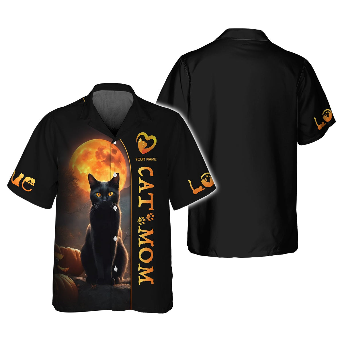 Blisscorners Black Cat With Moon Custom Name Cat Mom 3D Shirt Gift For Cat Lovers