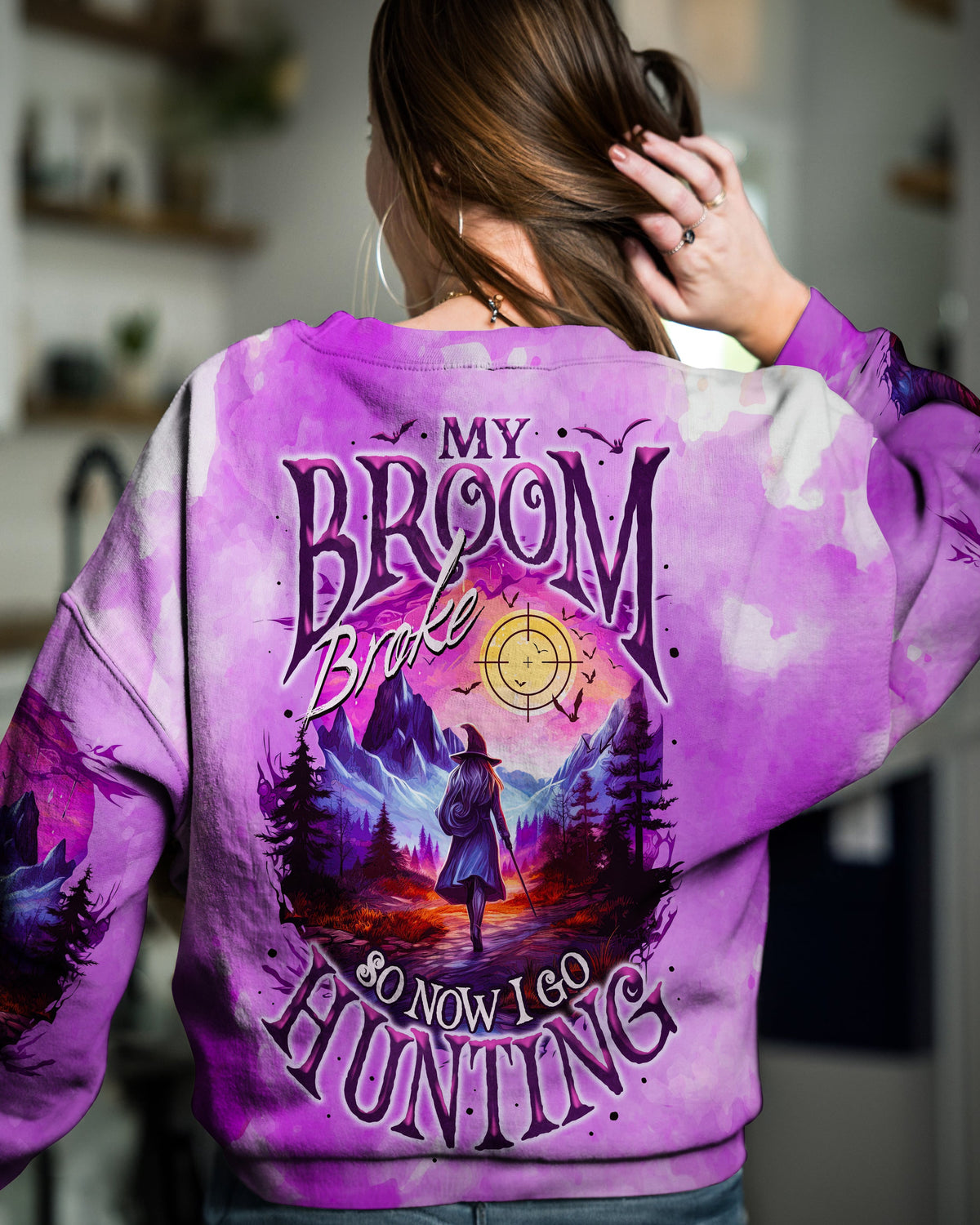 BLISSCORNERS MY BROOM BROKE SO NOW HALLOWEEN HUNTING ALL OVER PRINT