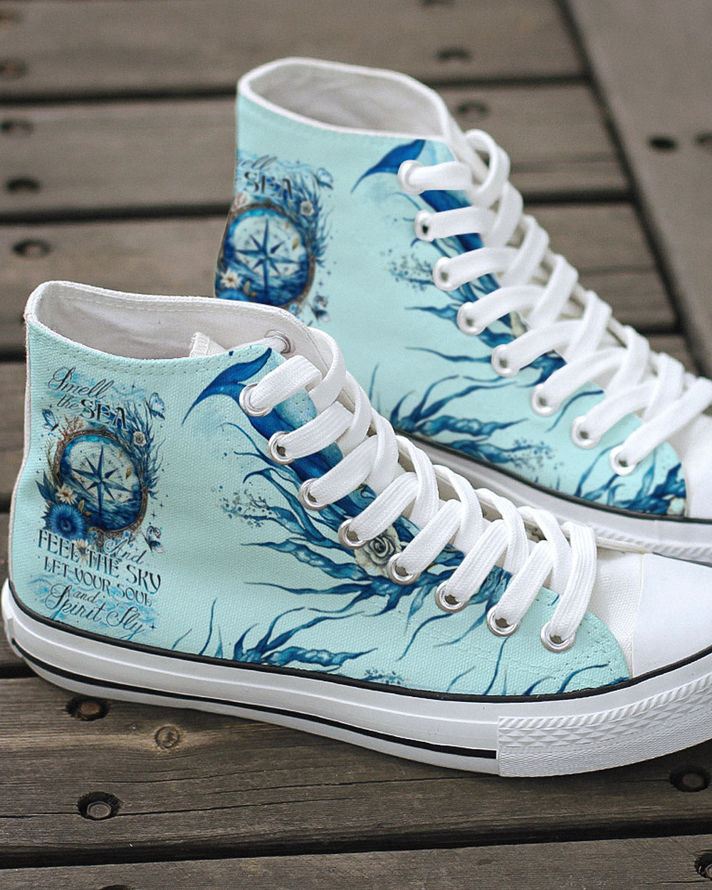 BLISSCORNERS SMELL THE SEA AND FEEL THE SKY HIGH TOP CANVAS SHOES