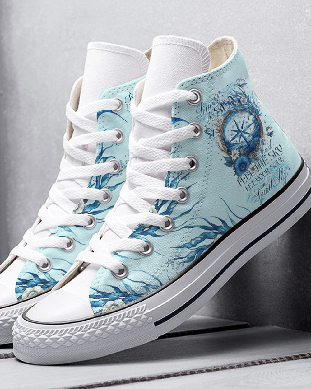 BLISSCORNERS SMELL THE SEA AND FEEL THE SKY HIGH TOP CANVAS SHOES