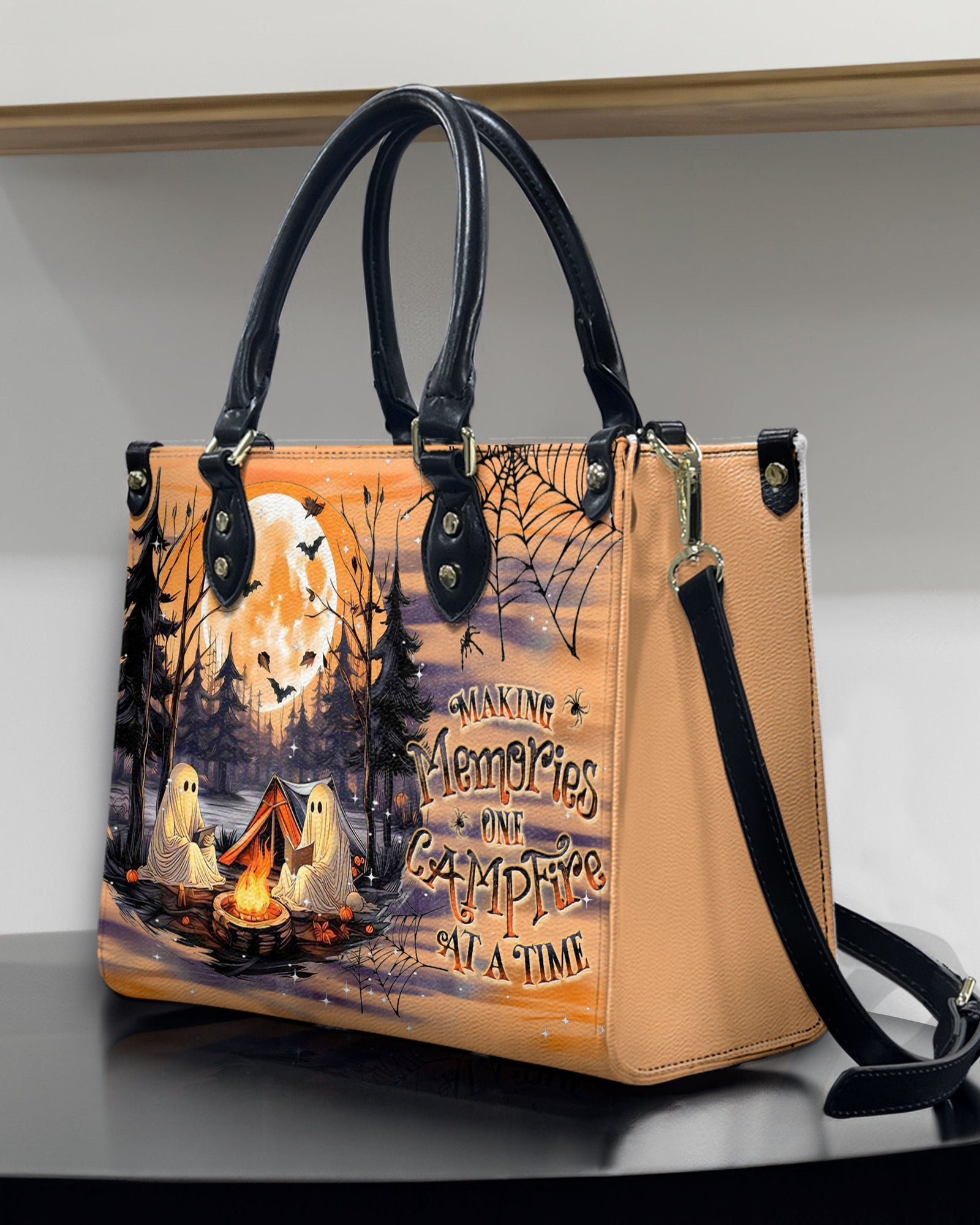 BLISSCORNERS MAKING MEMORIES ONE CAMPFIRE HALLOWEEN LEATHER HANDBAG