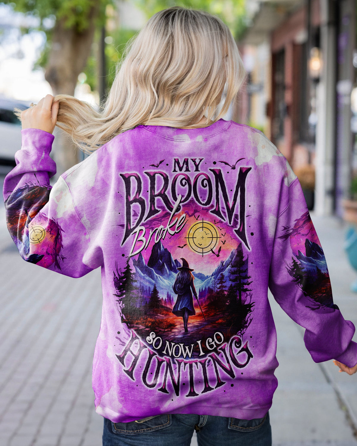 BLISSCORNERS MY BROOM BROKE SO NOW HALLOWEEN HUNTING ALL OVER PRINT