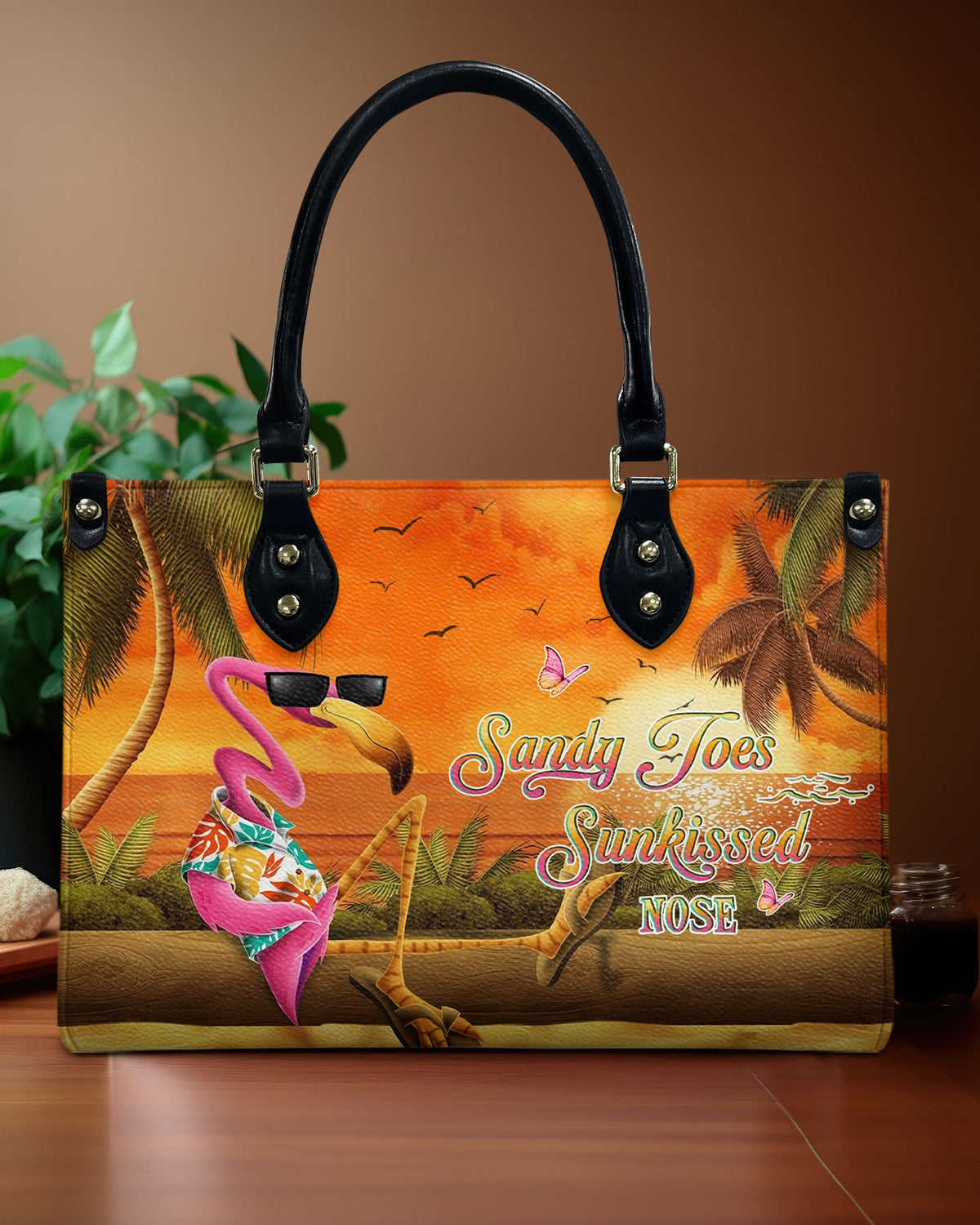 BLISSCORNERS SANDY TOES SUNKISSED NOSE FLAMINGO LEATHER HANDBAG