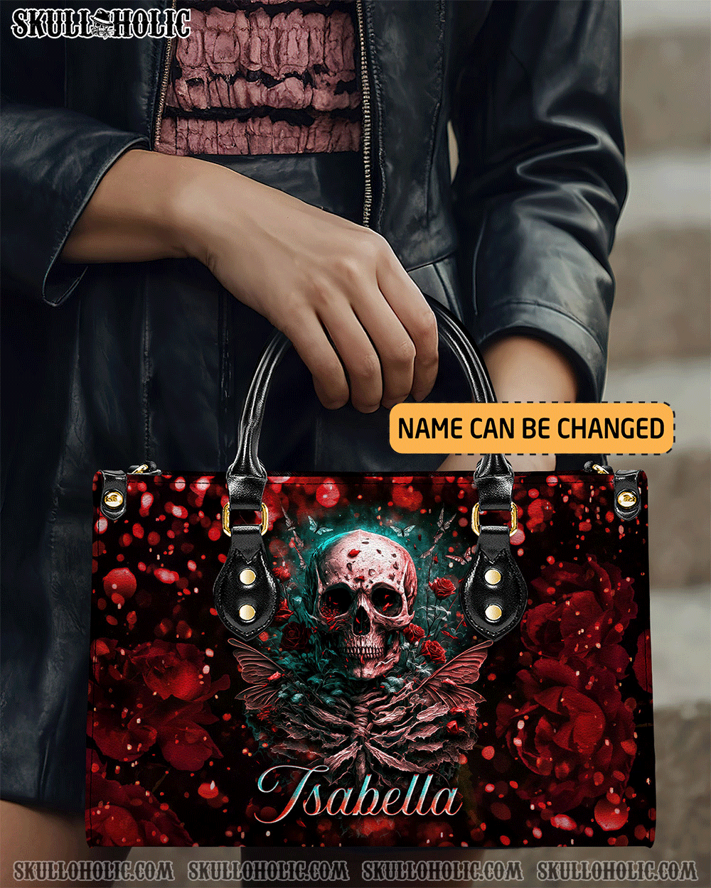 BLISSCORNERS SKULL ROSE LEATHER HANDBAG