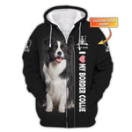 Blisscorners Border Collie Custom Name Zipper Hoodie Gif For Dog Lover 3D Shirts