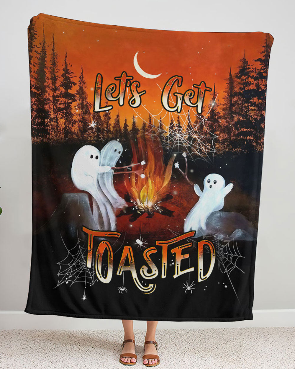 BLISSCORNERS LET'S GET TOASTED BOOS HALLOWEEN WOVEN AND FLEECE BLANKET