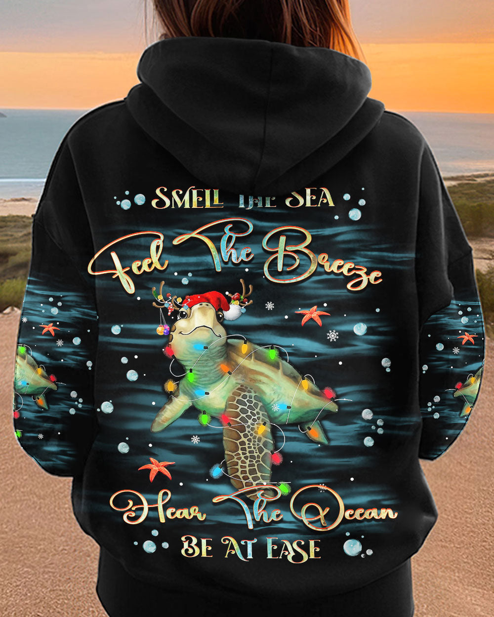 BLISSCORNERS SMELL THE SEA FEEL THE BREEZE CHRISTMAS TURTLE ALL OVER PRINT