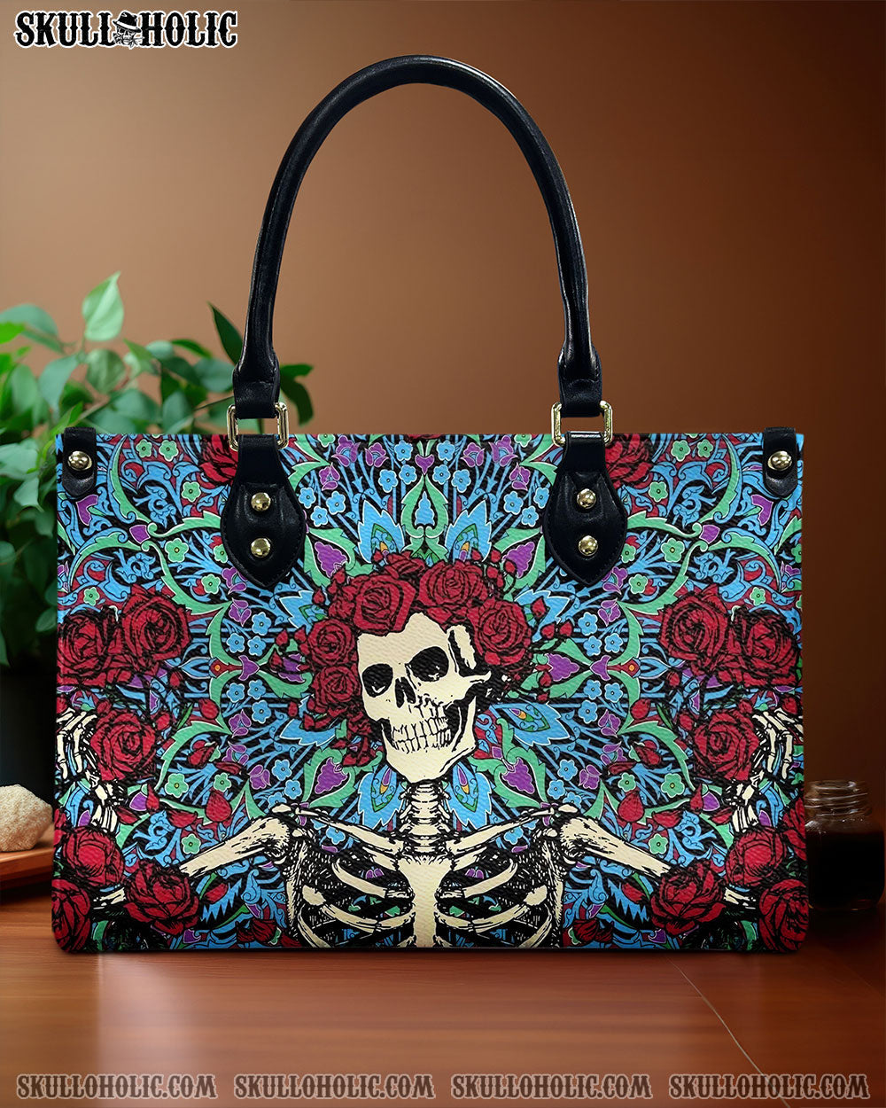 BLISSCORNERS SKELETON ROSE LEATHER HANDBAG
