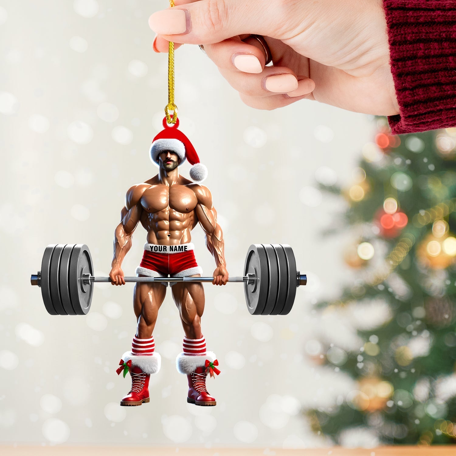 Blisscorners Weightlifter Santa Christmas Ornament, Personalized Ornament2D Flat LM2211