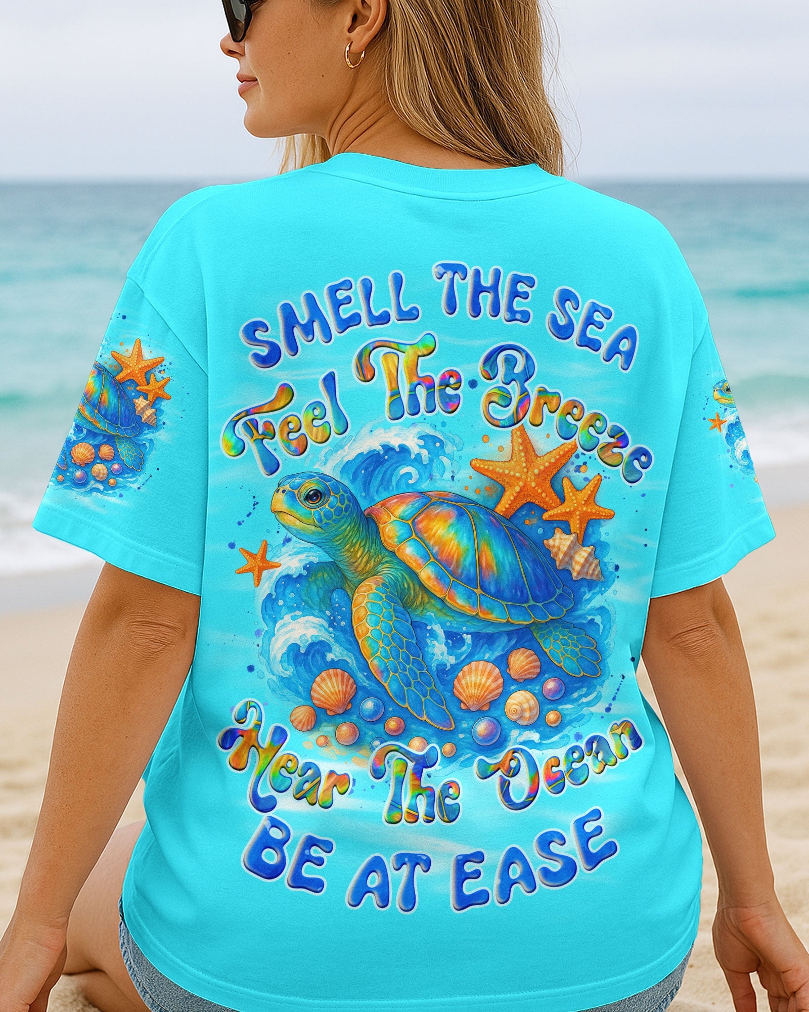 BLISSCORNERS SMELL THE SEA FEEL THE BREEZE TURTLE ALL OVER PRINT