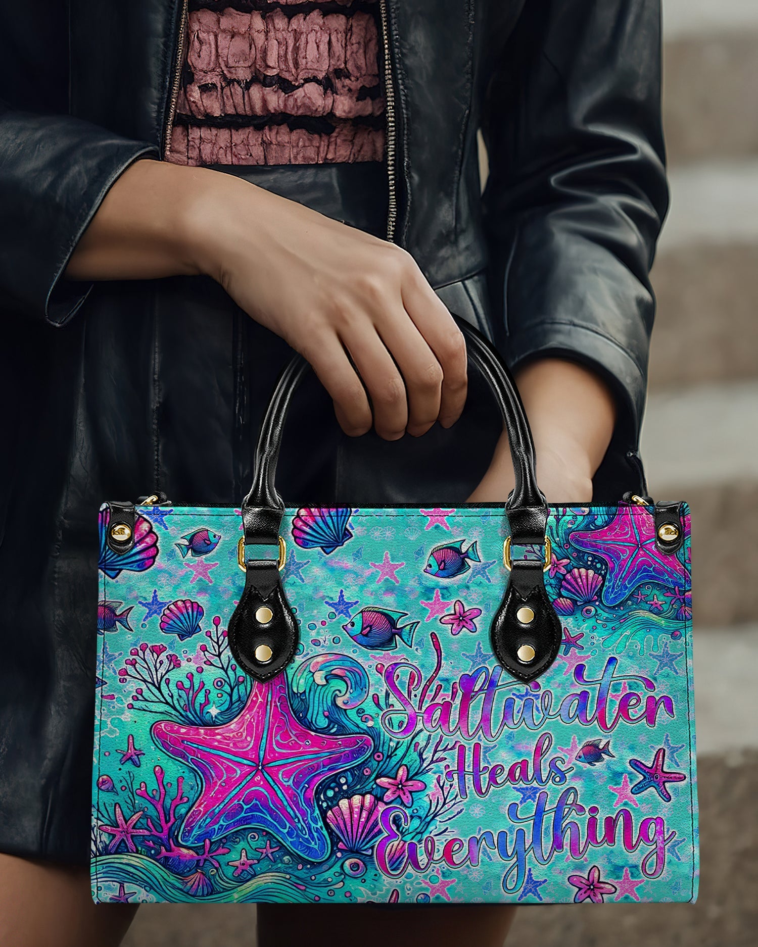 BLISSCORNERS SALTWATER HEALS EVERYTHING STARFISH LEATHER HANDBAG