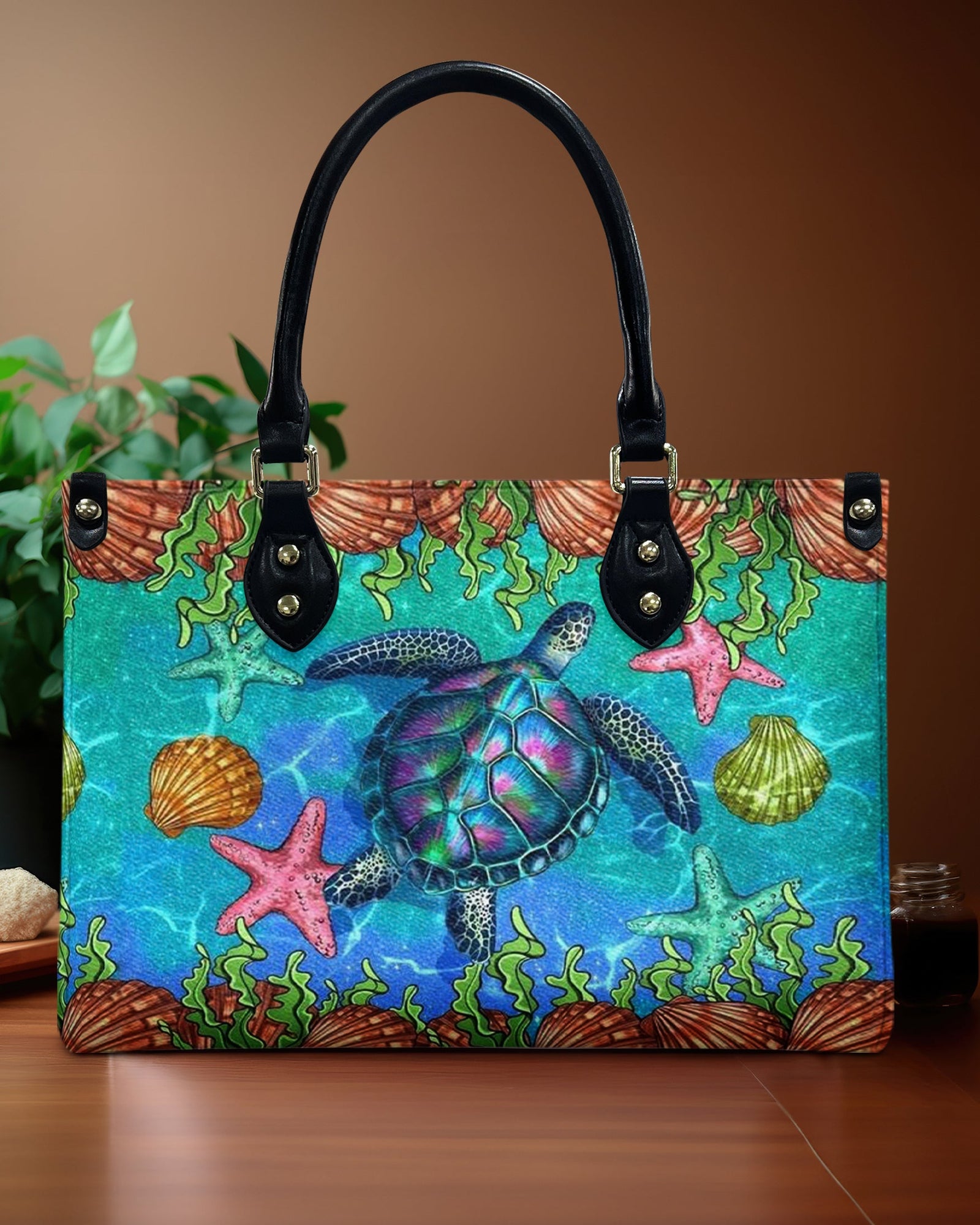 BLISSCORNERS TURTLE BEACH LEATHER HANDBAG