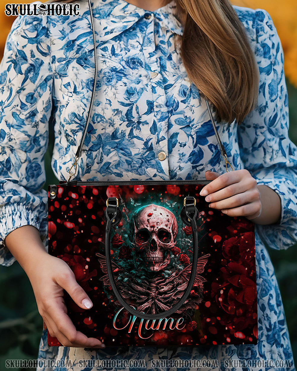 BLISSCORNERS SKULL ROSE LEATHER HANDBAG