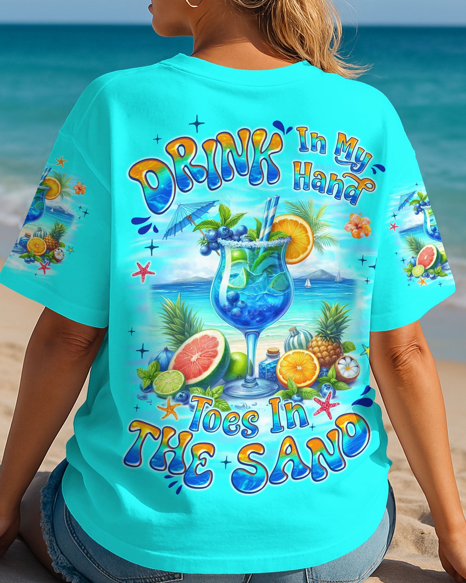 BLISSCORNERS DRINK IN MY HAND TOES IN THE SAND ALL OVER PRINT