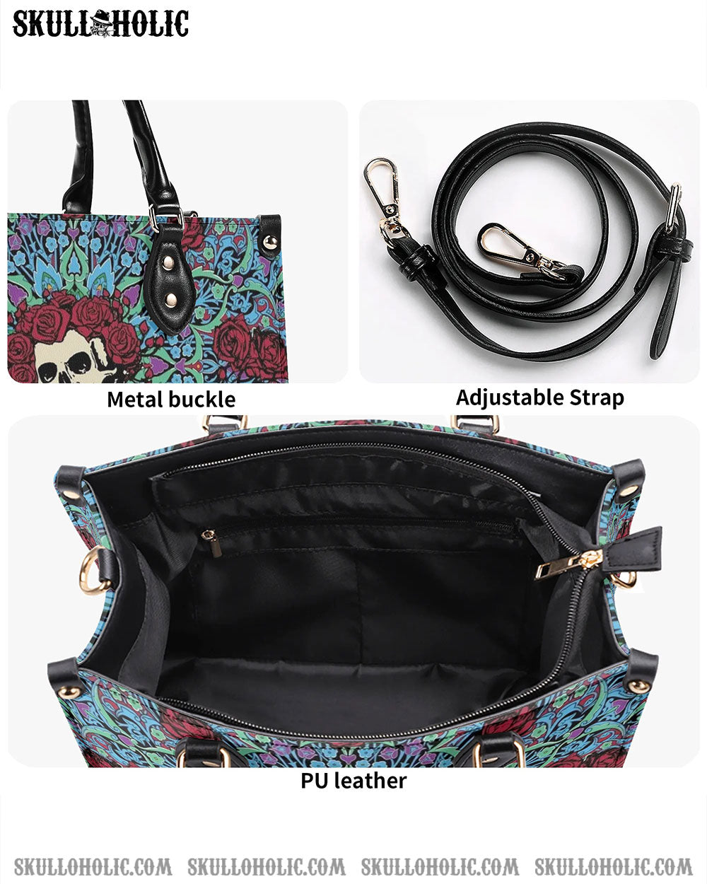 BLISSCORNERS SKELETON ROSE LEATHER HANDBAG