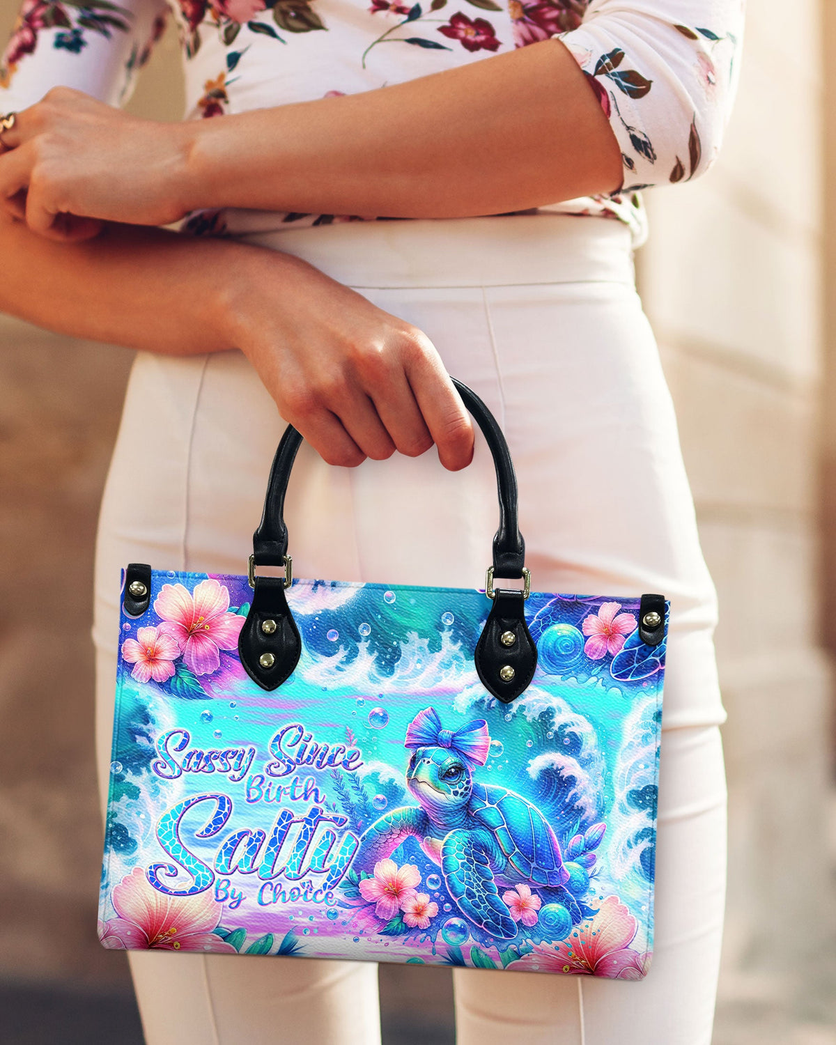 BLISSCORNERS SASSY SINCE BIRTH SALTY BY CHOICE TURTLE LEATHER HANDBAG