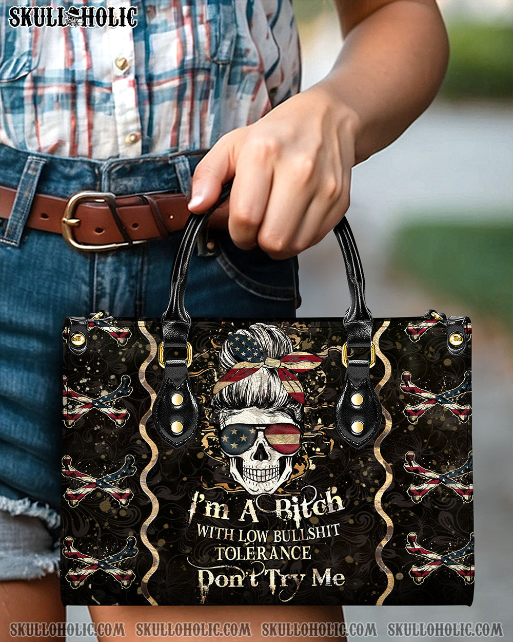 BLISSCORNERS I'M A B DON'T TRY ME LEATHER HANDBAG