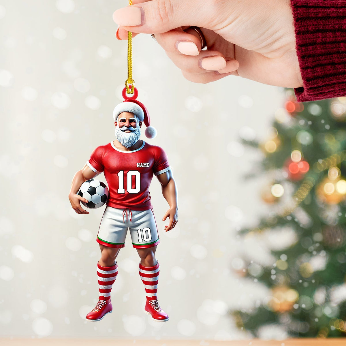 Blisscorners Santa Soccer Player Ornament, Personalized Ornament2D Flat LM2211