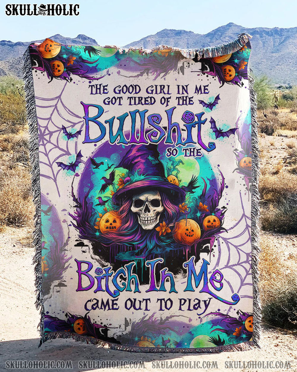 BLISSCORNERS THE GOOD GIRL IN ME HALLOWEEN WITCH WOVEN AND FLEECE BLANKET