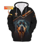 Blisscorners 3D Full Print Brave Rottweiler Zipper Hoodie Personalized Name Gift For Rottweiler Lovers