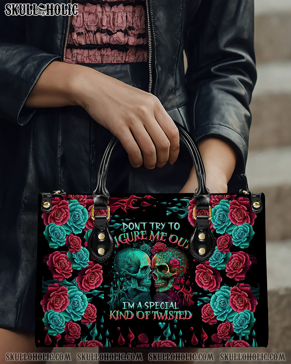 BLISSCORNERS DON'T TRY TO FIGURE ME OUT SKULL LEATHER HANDBAG