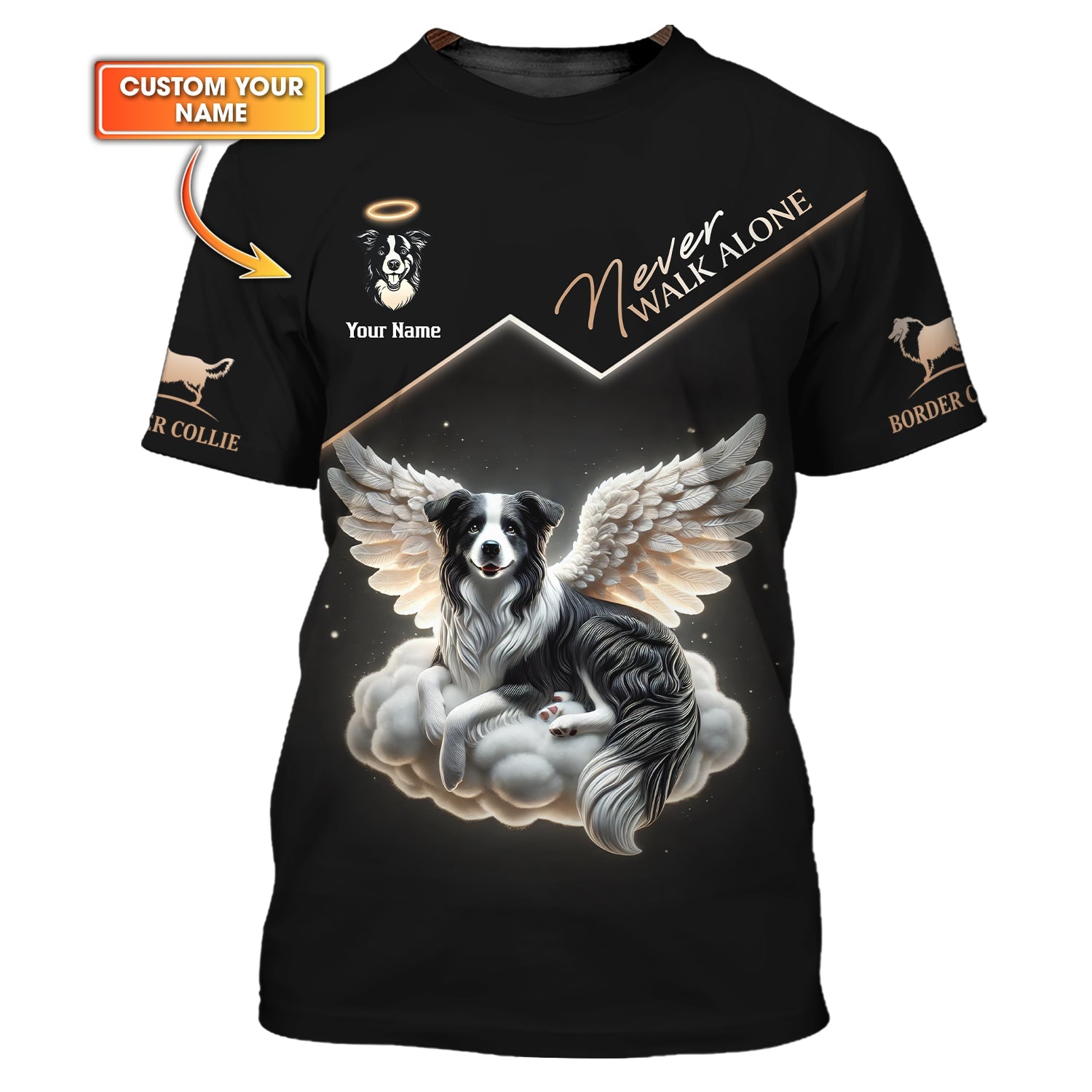 Blisscorners Custom Border Collie Angel T-Shirt Never Walk Alone Gift For Dog Lovers
