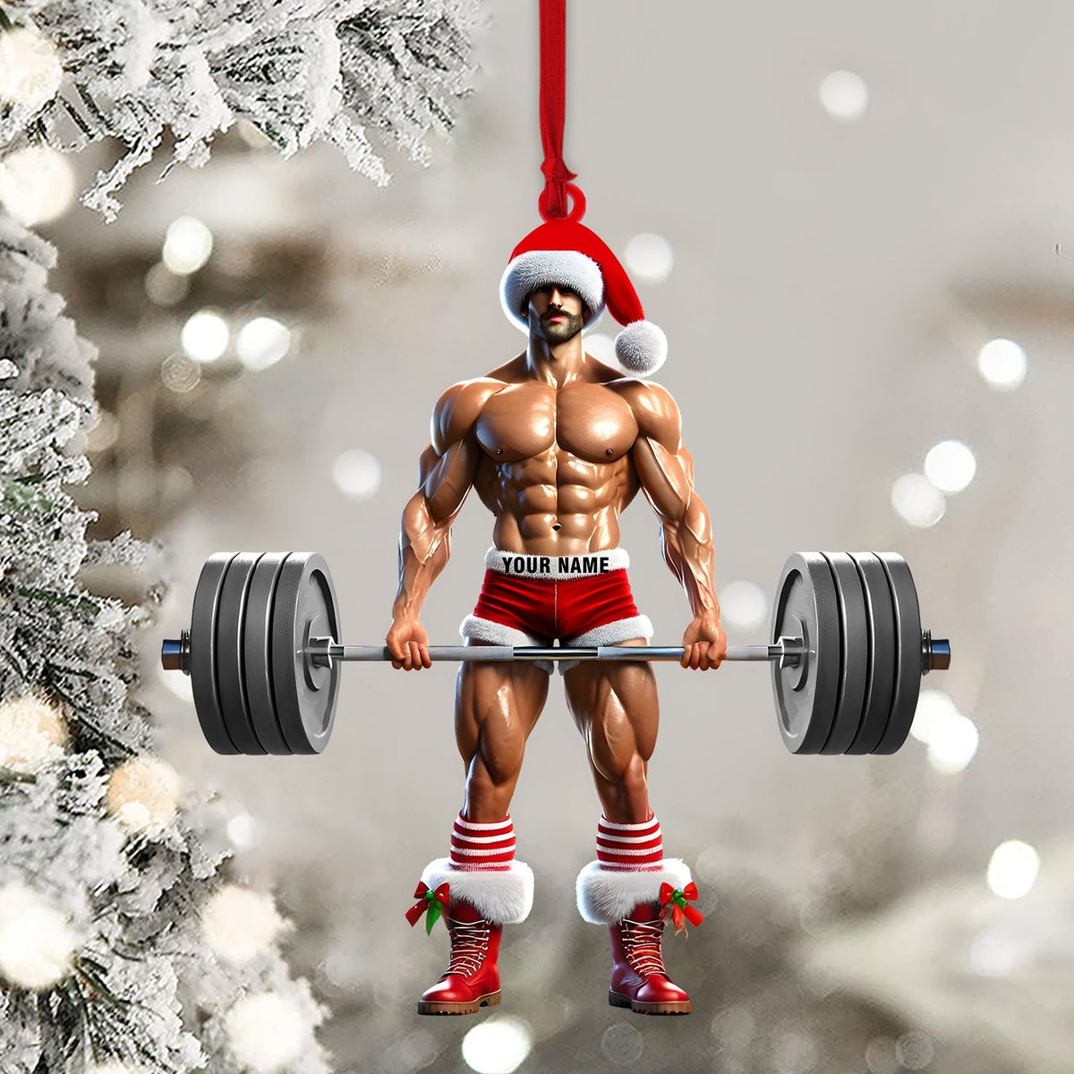 Blisscorners Weightlifter Santa Christmas Ornament, Personalized Ornament2D Flat LM2211