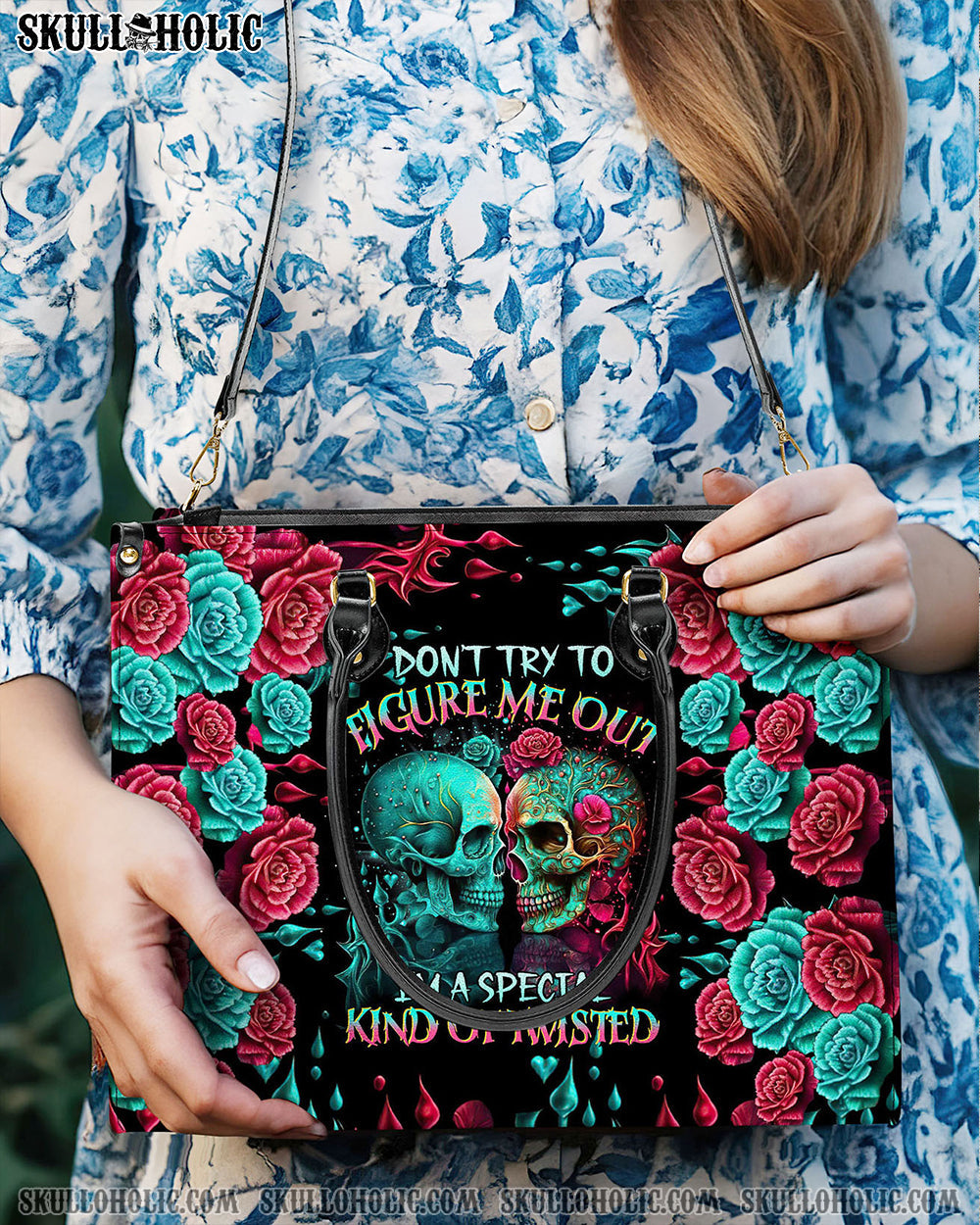 BLISSCORNERS DON'T TRY TO FIGURE ME OUT SKULL LEATHER HANDBAG