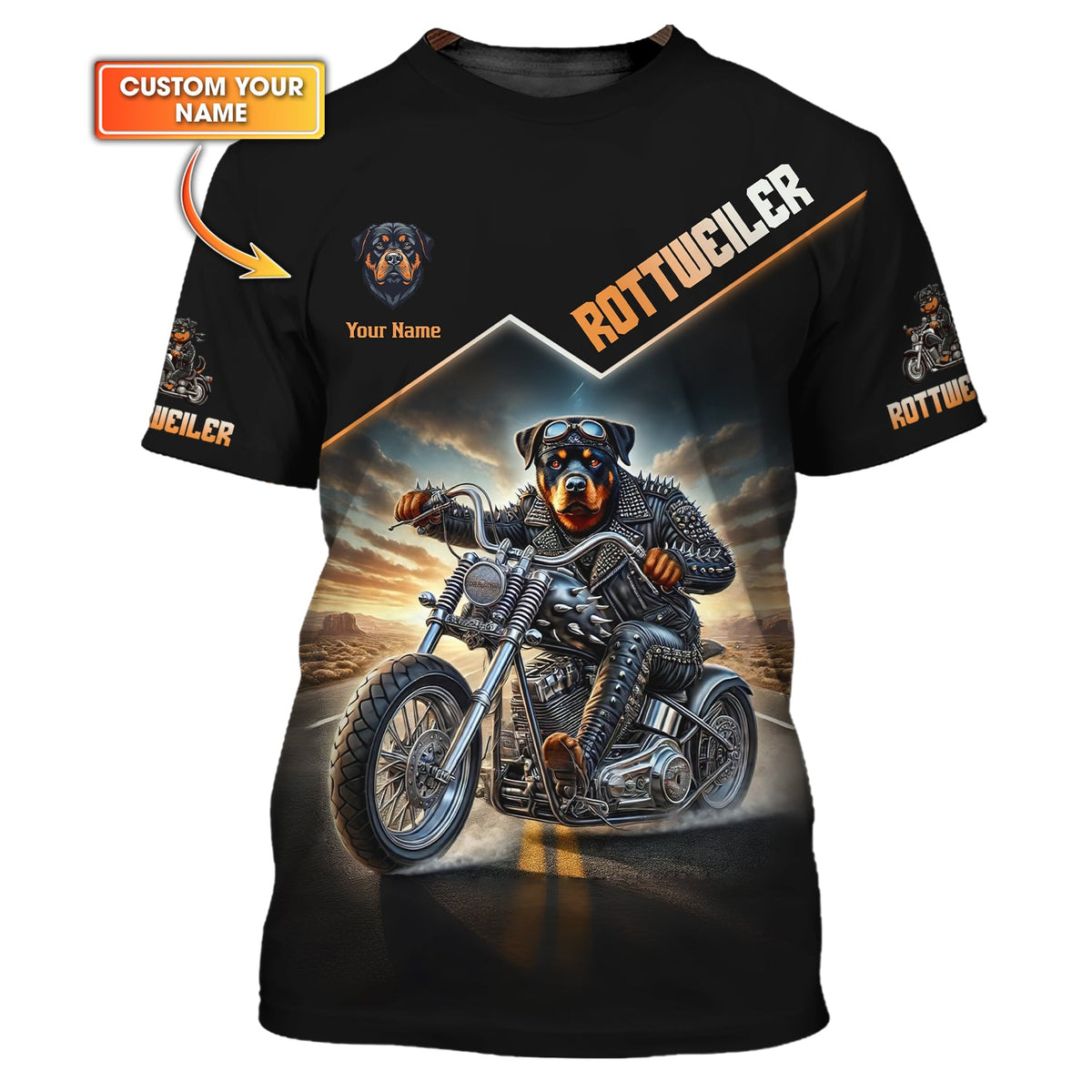 Blisscorners Rottweiler Drive Motorcycle Custom Name 3D T-Shirts Gift For Dog Lovers