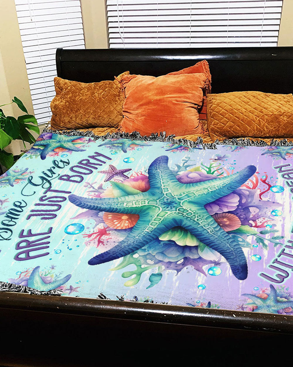 BLISSCORNERS SOME GIRLS ARE JUST BORN STARFISH WOVEN AND FLEECE BLANKET