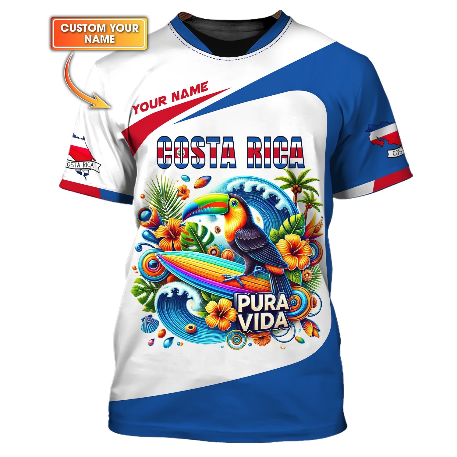 Blisscorners Costa Rica 3D T-Shirt Personalized Name Pura Vida Shirt Gift For Costa Rica Lovers