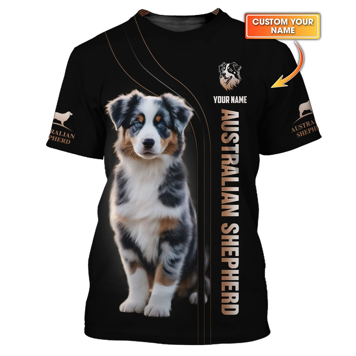 Blisscorners Australian Shepherd Puppy Custom Name 3D Shirt Gift For Dog Lovers