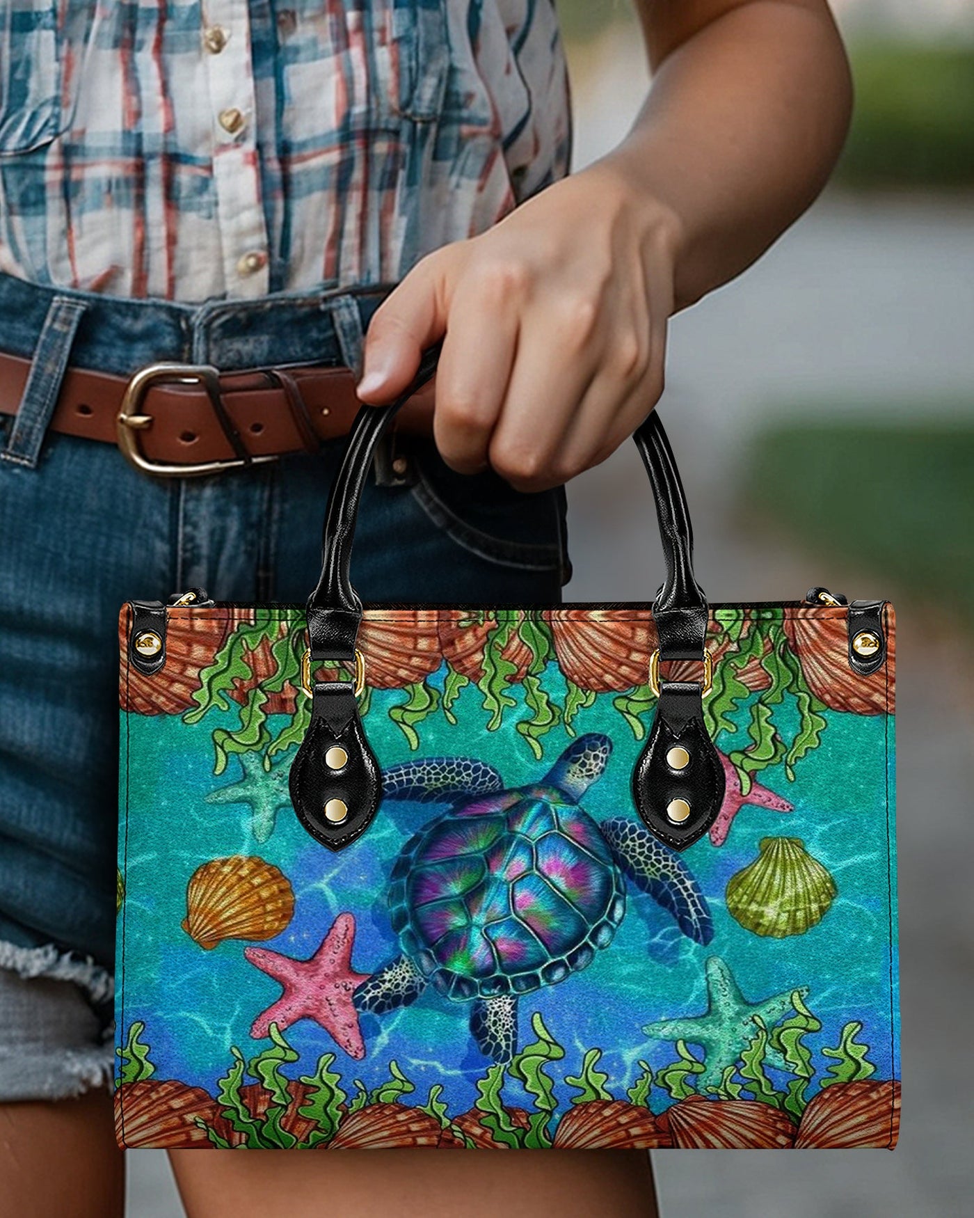 BLISSCORNERS TURTLE BEACH LEATHER HANDBAG