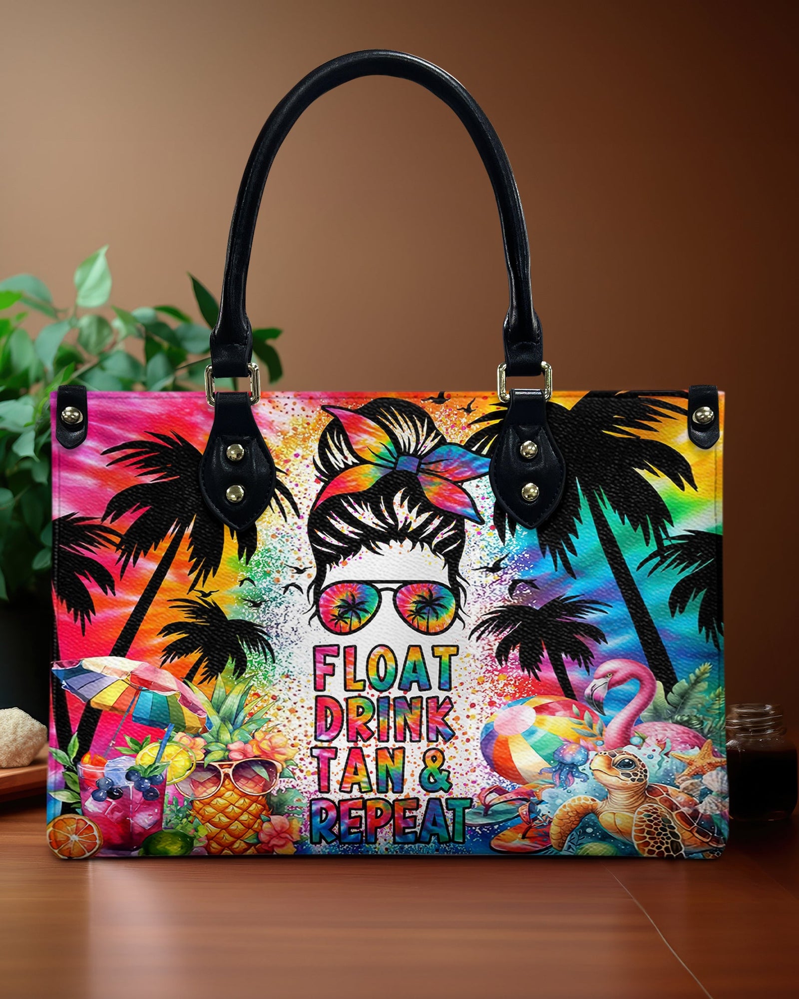 BLISSCORNERS FLOAT DRINK TAN REPEAT LEATHER HANDBAG
