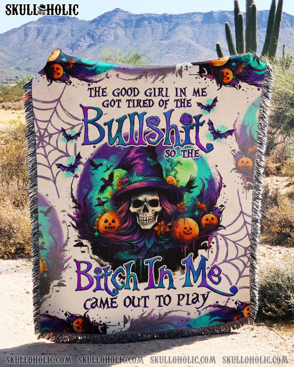 BLISSCORNERS THE GOOD GIRL IN ME HALLOWEEN WITCH WOVEN AND FLEECE BLANKET