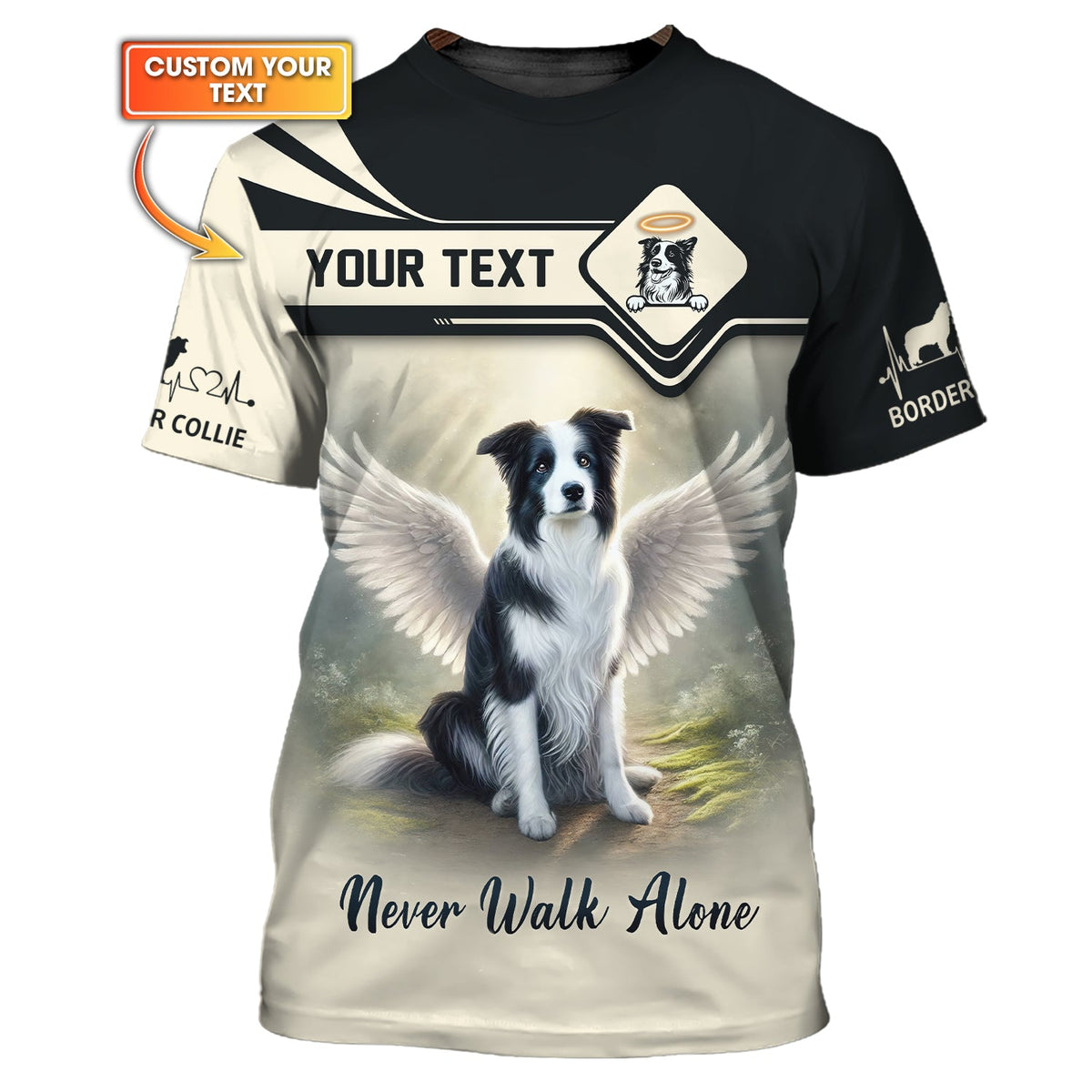 Blisscorners Border Collie Custom Name 3D Shirt Never Walk Alone Gift For Dog Lovers