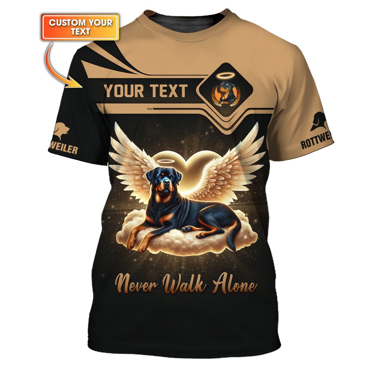 Blisscorners Custom Rottweiler Angel T-Shirt Never Walk Alone Inspirational Personalized Name Gift For Dog Lovers