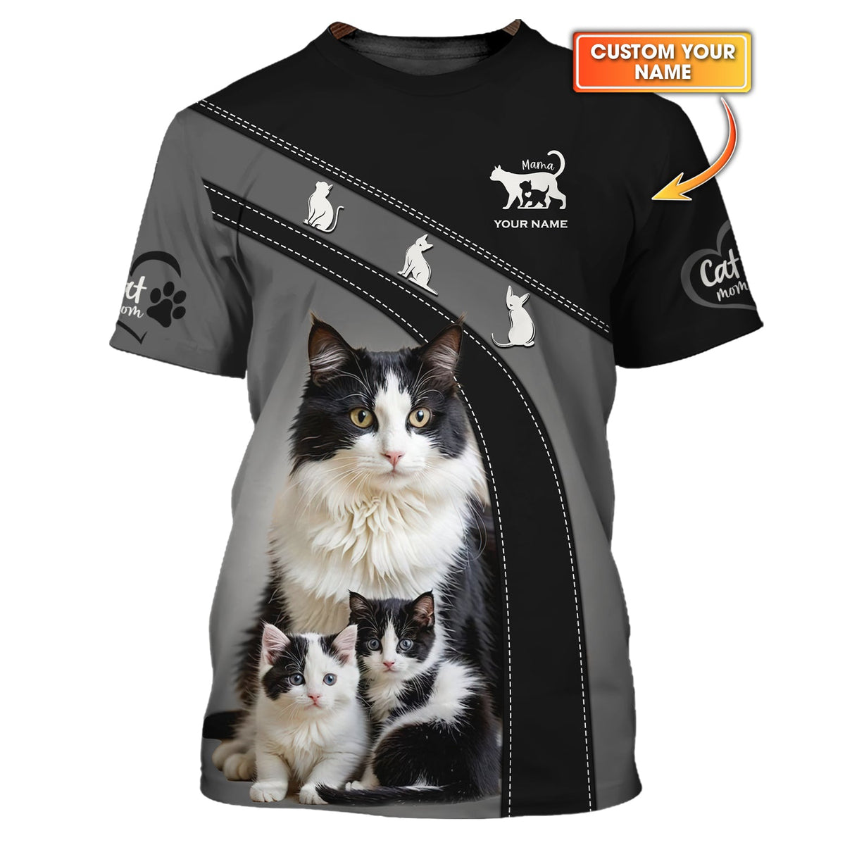Blisscorners 3D Full Print Cat Mom T-Shirts Personalized Name Gift For Cat Lovers