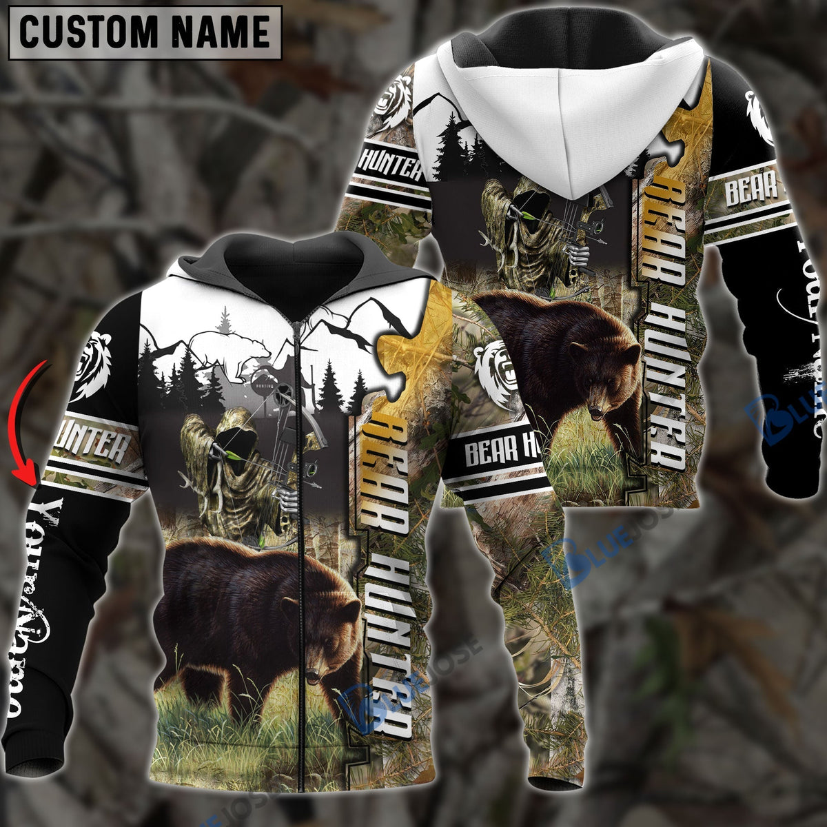 Blisscorners Customized Name Bear Hunting 3D Shirts