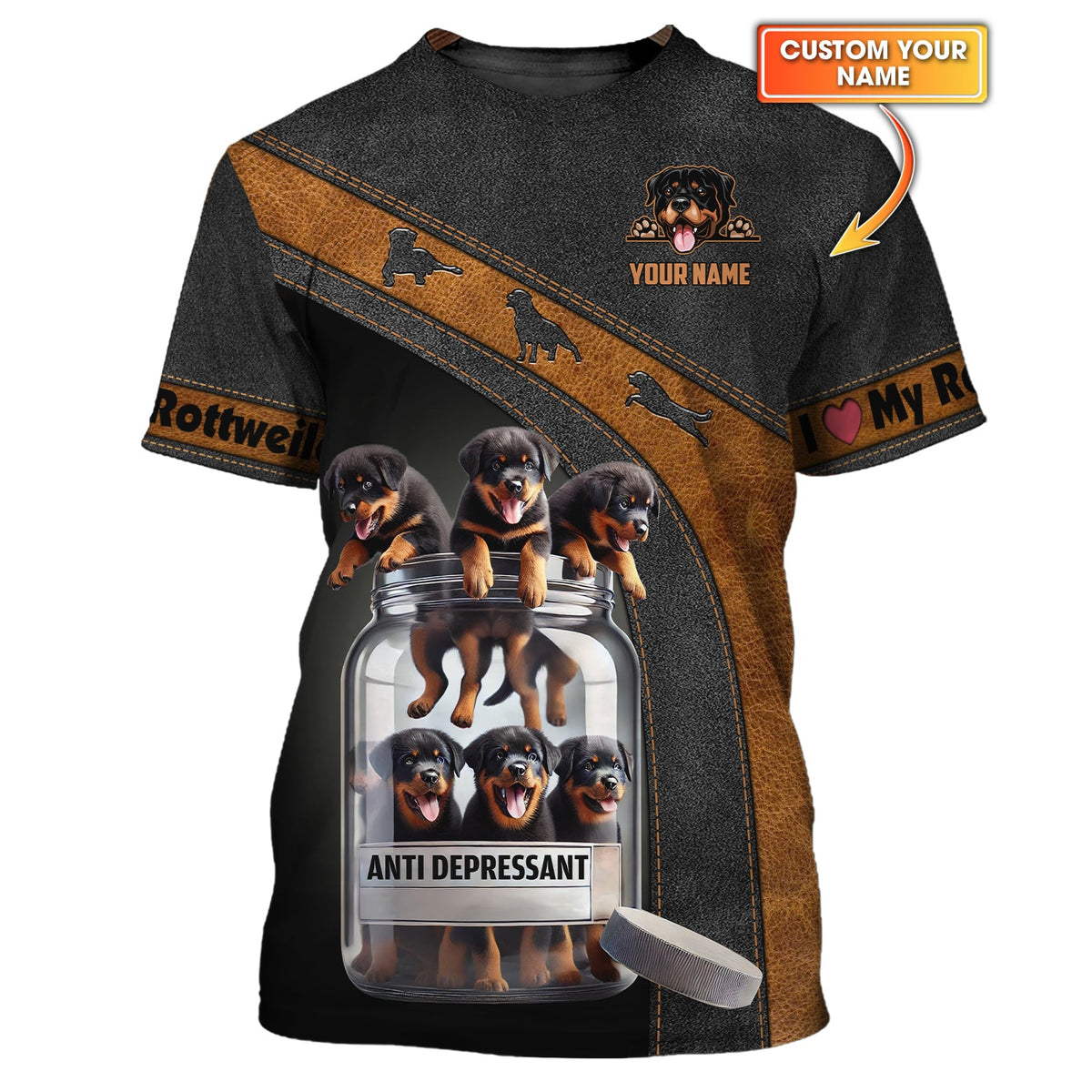 Blisscorners 3D Full Print Rottweiler Anti Depressants Bottle Personalized Name Gift For Dog Lovers