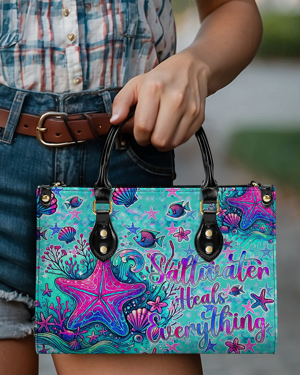 BLISSCORNERS SALTWATER HEALS EVERYTHING STARFISH LEATHER HANDBAG