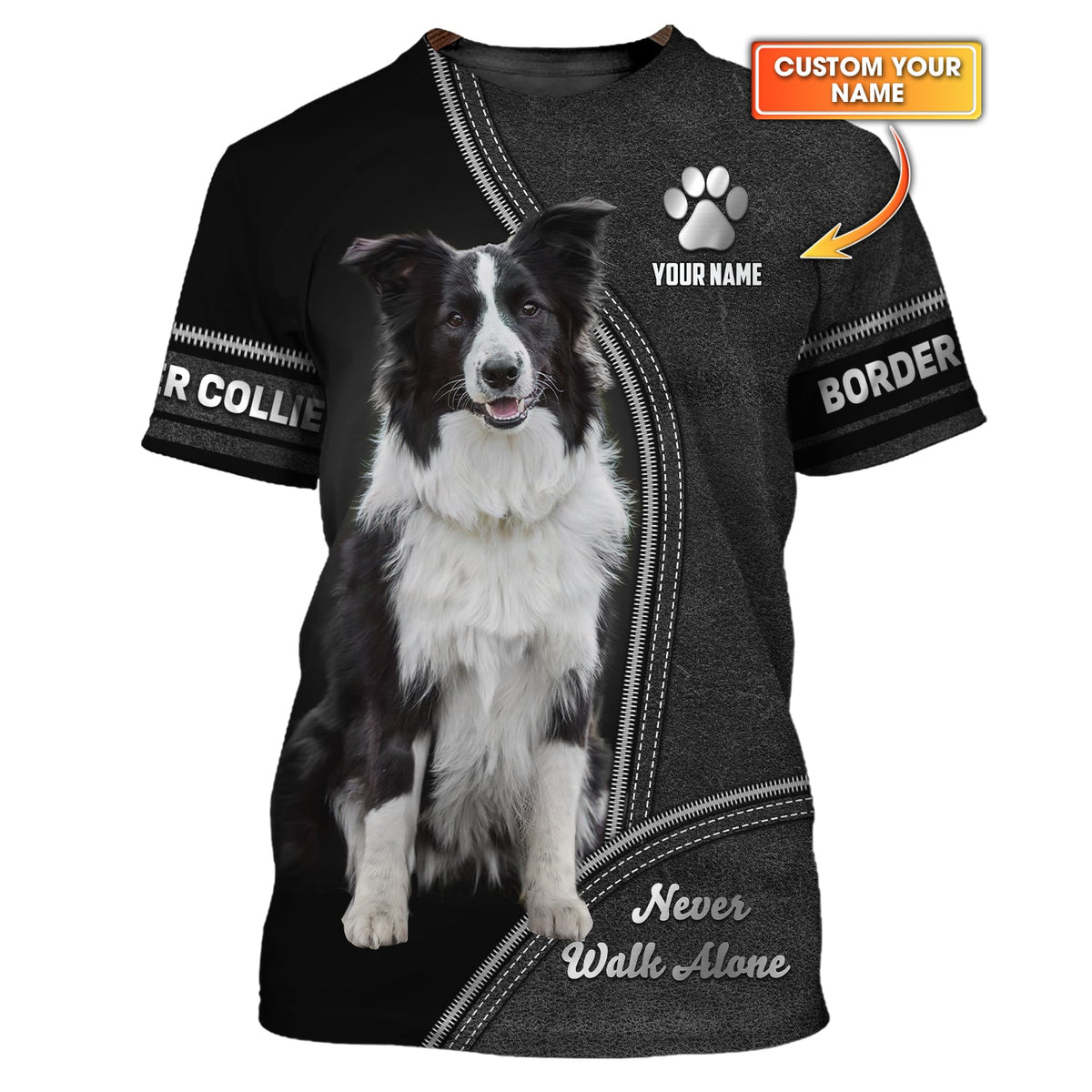 Blisscorners Border Collie Never Walk Alone Custom T-Shirts Border Collie 3D Shirt Gift For Dog Lover