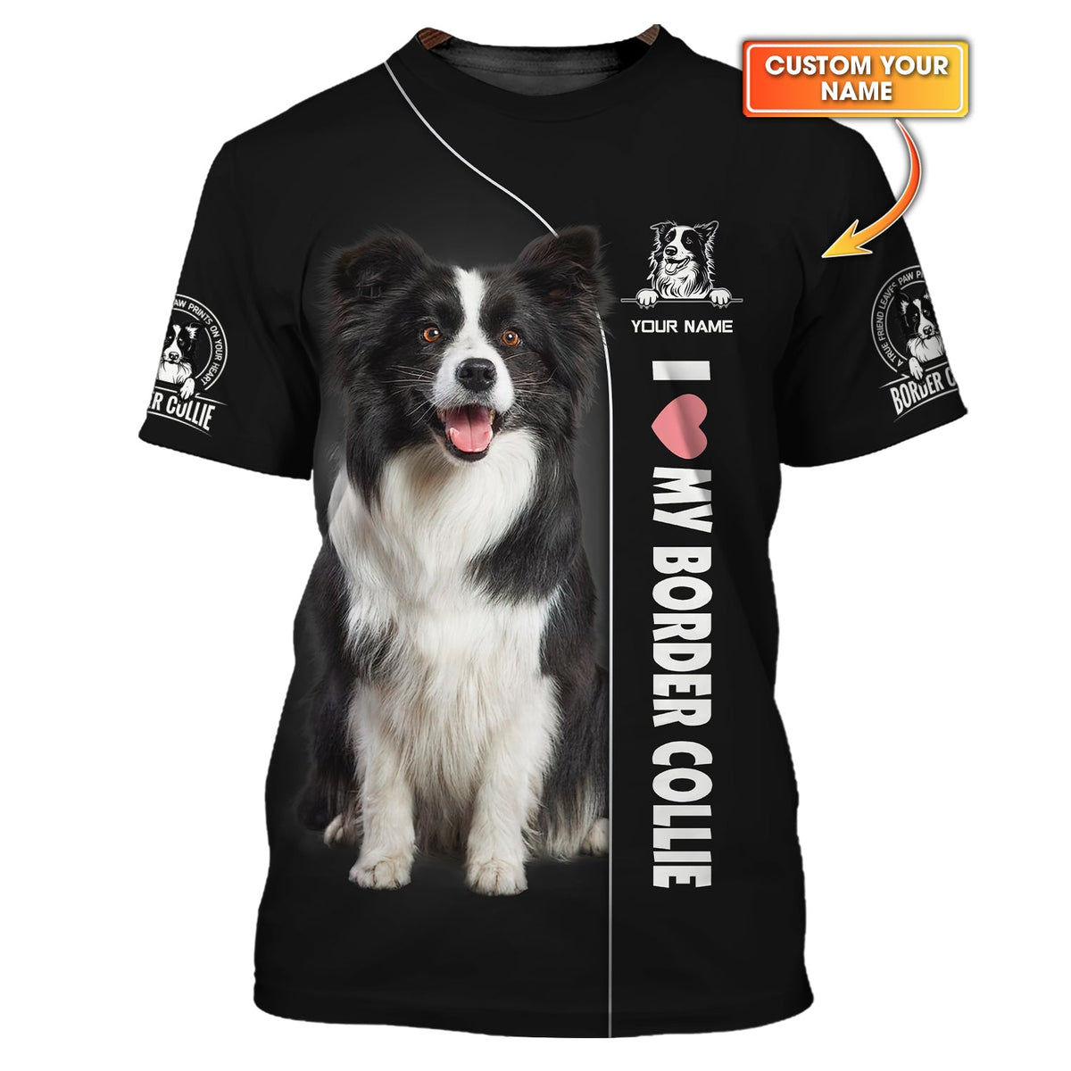 Blisscorners Border Collie Custom Name Shirt Gift For Dog Lover 3D Shirts
