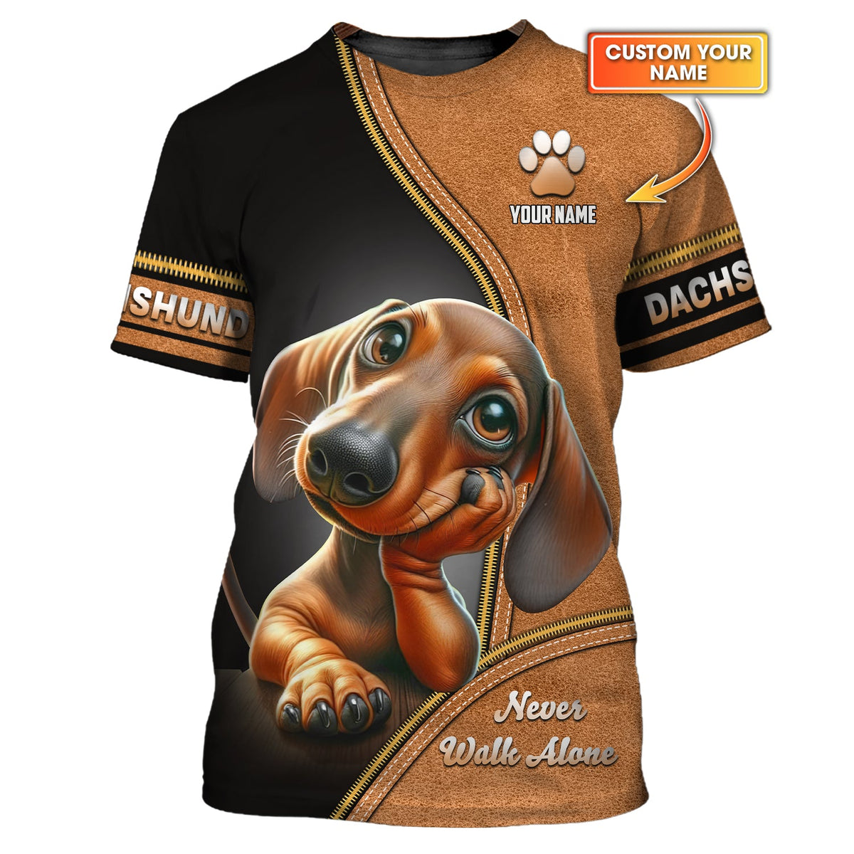 Blisscorners Customizable Dachshund Never Walk Alone 3D Shirt Personalized Name Gift For Dog Lovers