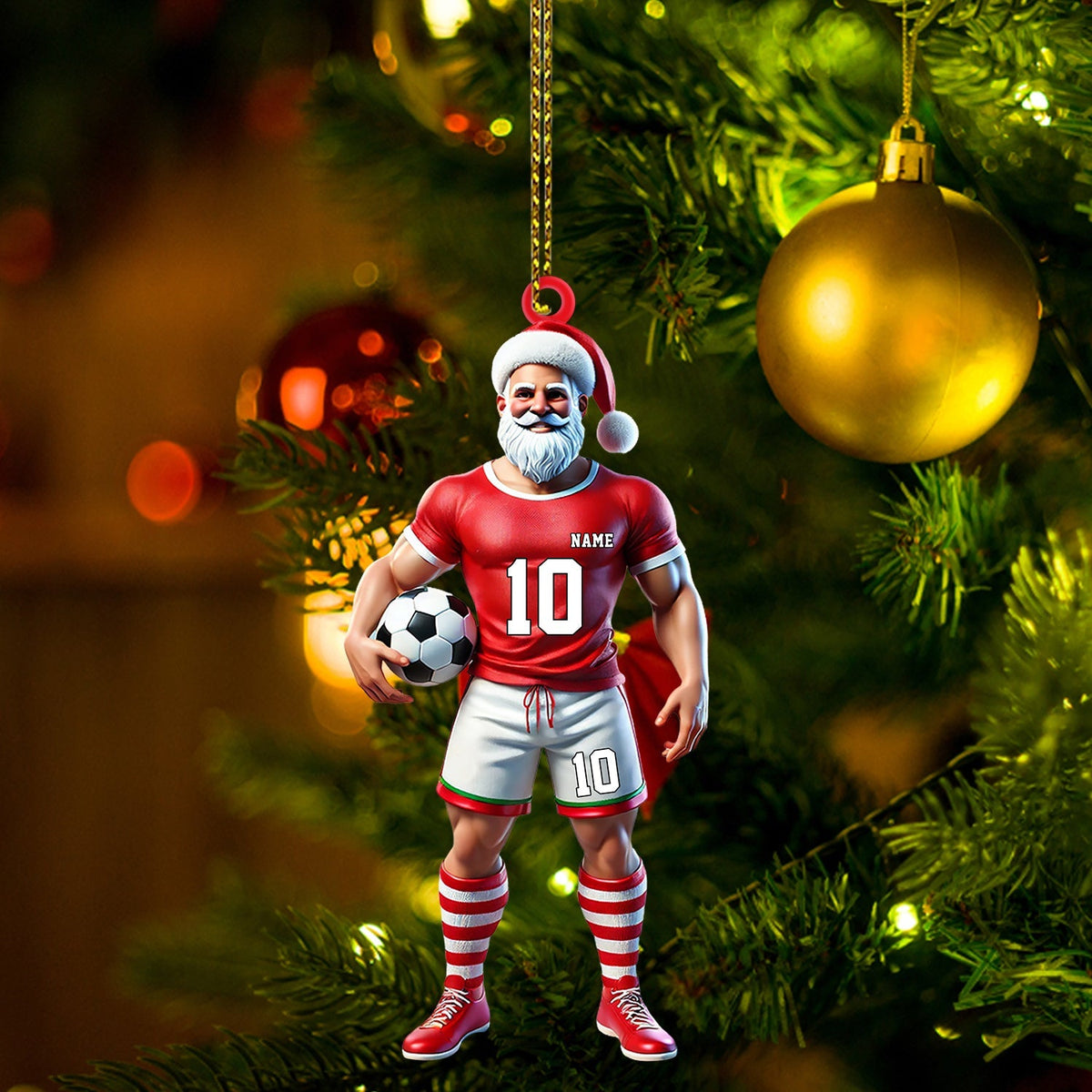 Blisscorners Santa Soccer Player Ornament, Personalized Ornament2D Flat LM2211
