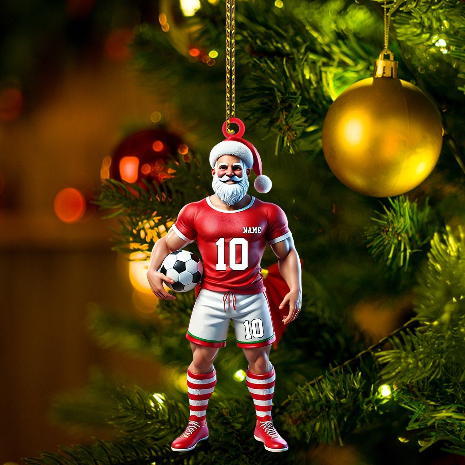 Blisscorners Santa Soccer Player Ornament, Personalized Ornament2D Flat LM2211