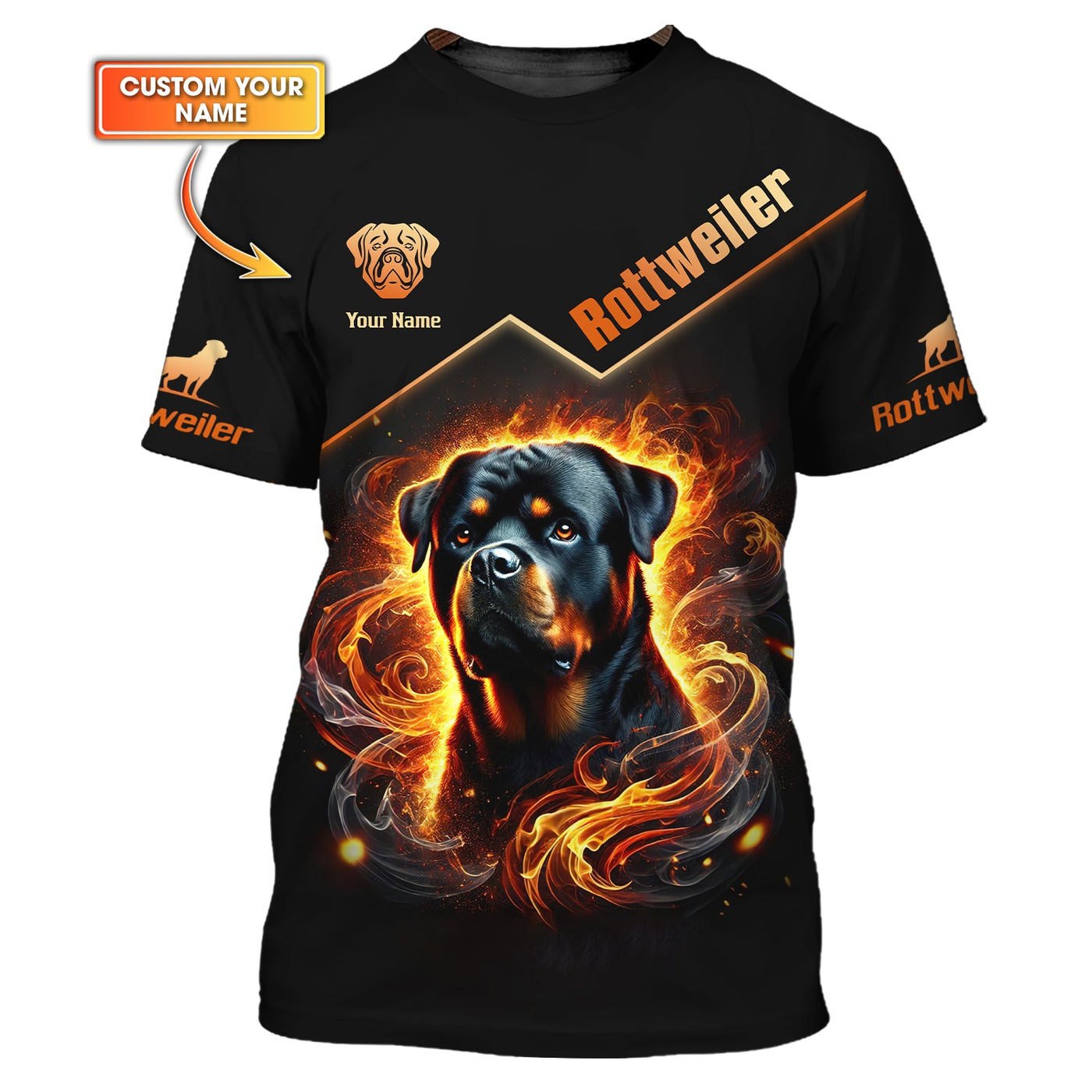 Blisscorners Rottweiler With Fire Custom 3D Shirt Gift For Dog Lovers